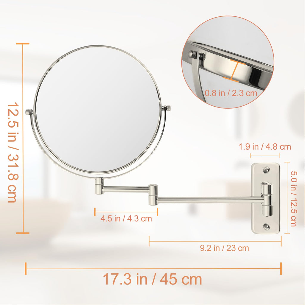 Ffowcye 8' Wall Mounted Makeup Mirror, 1X/10X Wall Mount Magnifying Mirror With Double Sided Folding Extendable Arm 360 Rotatio