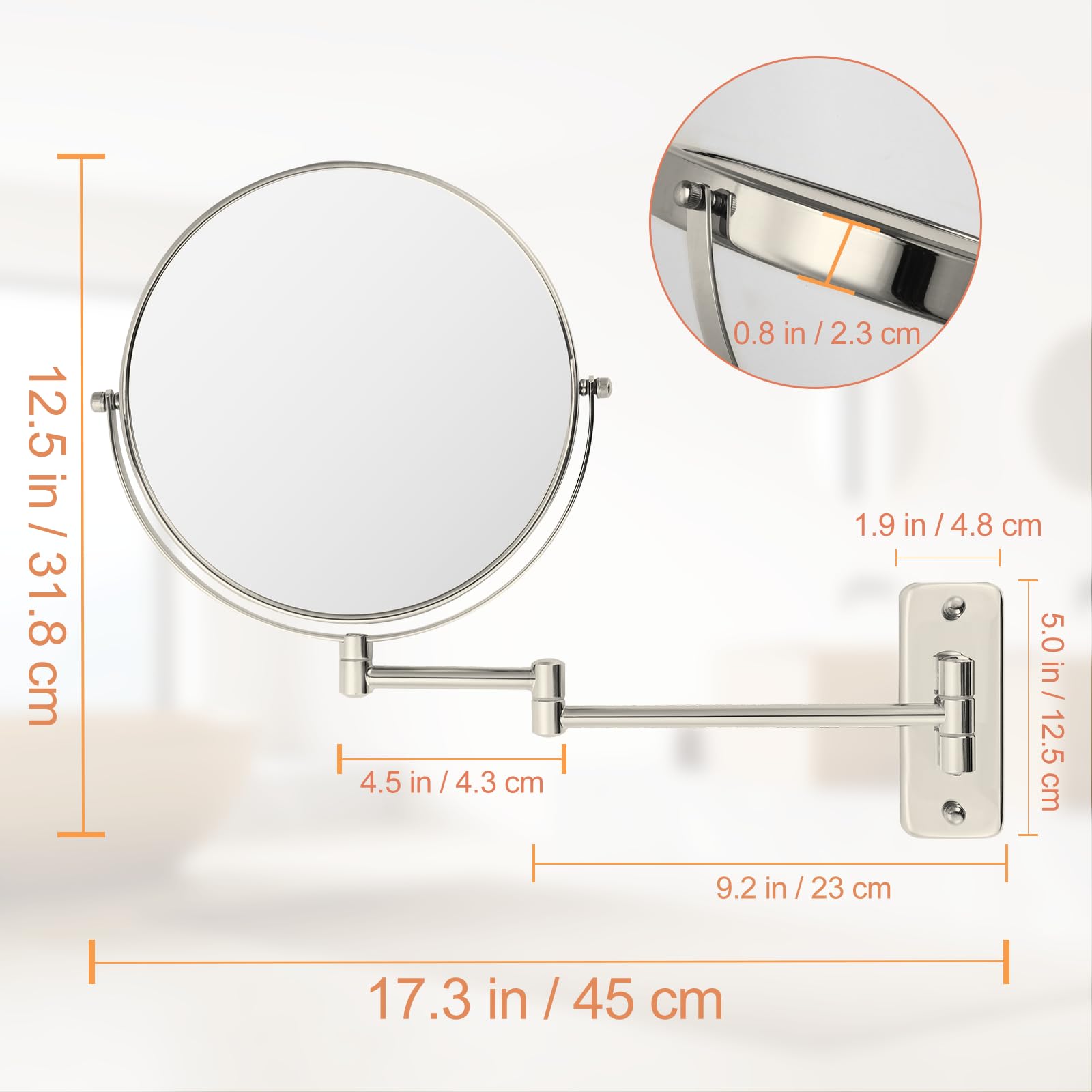 Ffowcye 8' Wall Mounted Makeup Mirror, 1X/10X Wall Mount Magnifying Mirror With Double Sided Folding Extendable Arm 360 Rotatio
