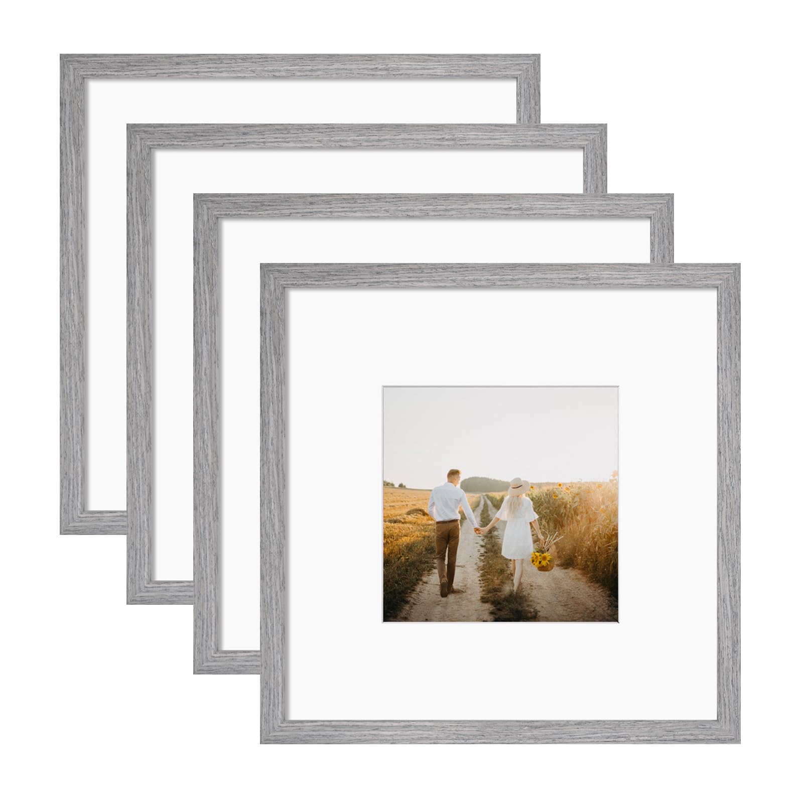 KINLINK Square 14x14 Picture Frames Grey, Solid Wood Frames with Acrylic Plexiglass for Pictures 8x8 With Mat Wall Mounting Disp