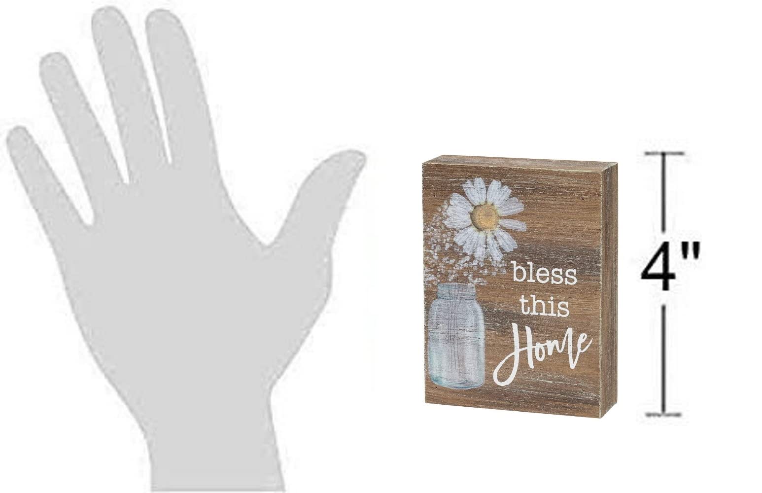 Inspirational Wood Grain Mini Block Sign, 4' (Bless This Home)