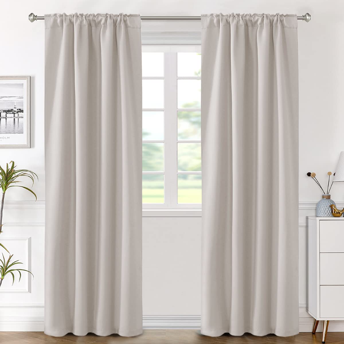 H.Versailtex Blackout Curtains Thermal Insulated Window Treatment Panels Room Darkening Blackout Drapes For Living Room Back Tab/Rod Pocket Bedroom Draperies (2 Panels, Stone, 42 X 84 Inch)
