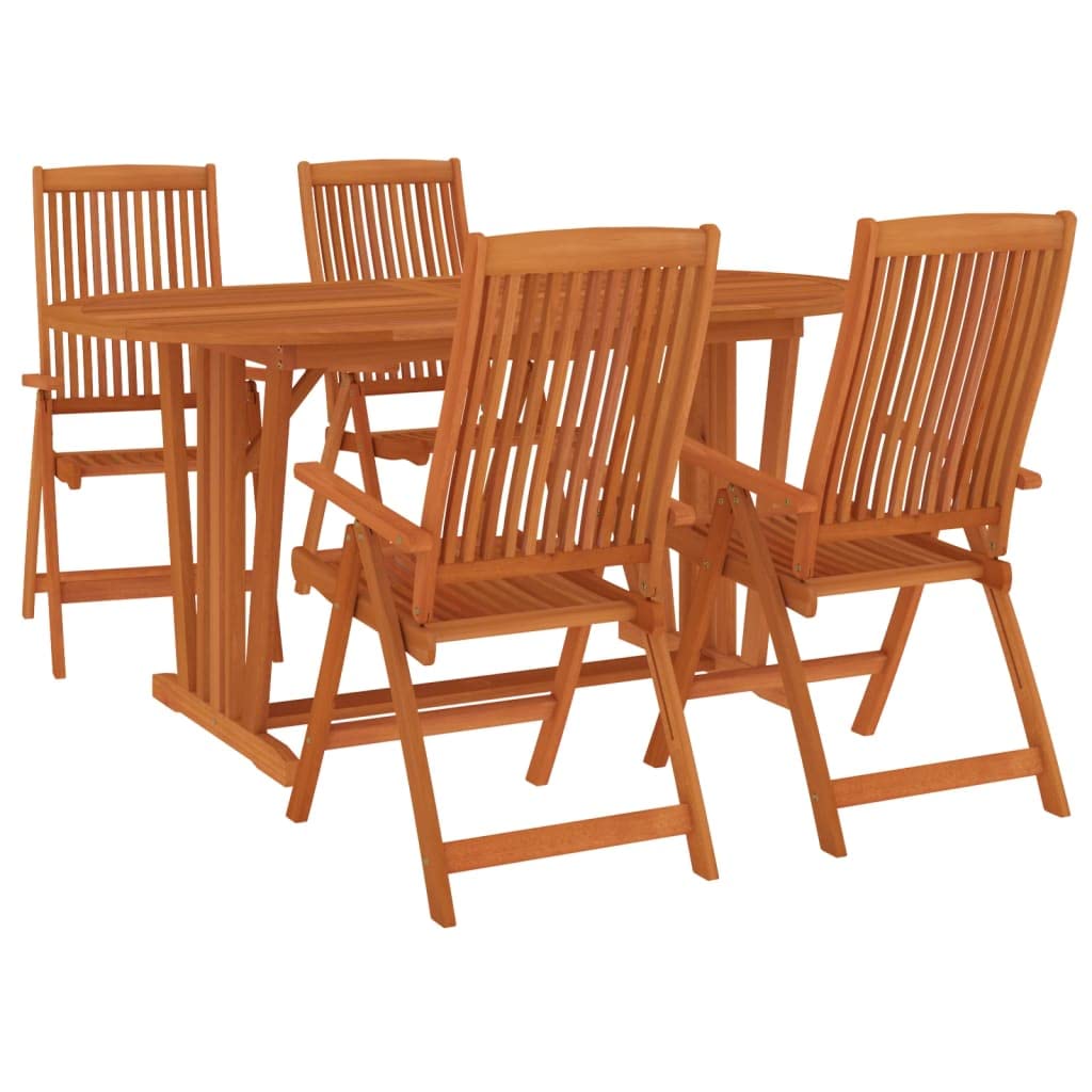 vidaXL 5-Piece Patio Dining Set - Adjustable and Foldable Outdoor Wood Chairs - Solid Eucalyptus Wood Furniture for Garden, Deck, Balcony - with Convenient Umbrella Hole - Rustic Farmhouse Design