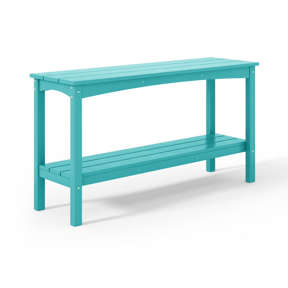 Costaelm Patio Console Table, 55'' 2-Shelf Said Table Indoor Outdoor Multifunctional Buffet Bar Storage Organizer For Entryway, Garden Hdpe Plant Table, Turquoise