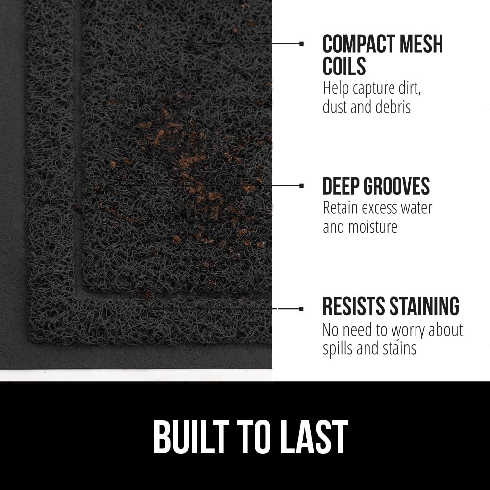 Gorilla Grip Dirt Grabber Mesh Door Mat, Low-Profile, Stain And Fade Resistant Heavy Duty Quick Dry Striped Doormat, Mats For Indoor Or Outdoor Entry, Shoe Scraper, Garage Entrance Mat, 47X35, Black