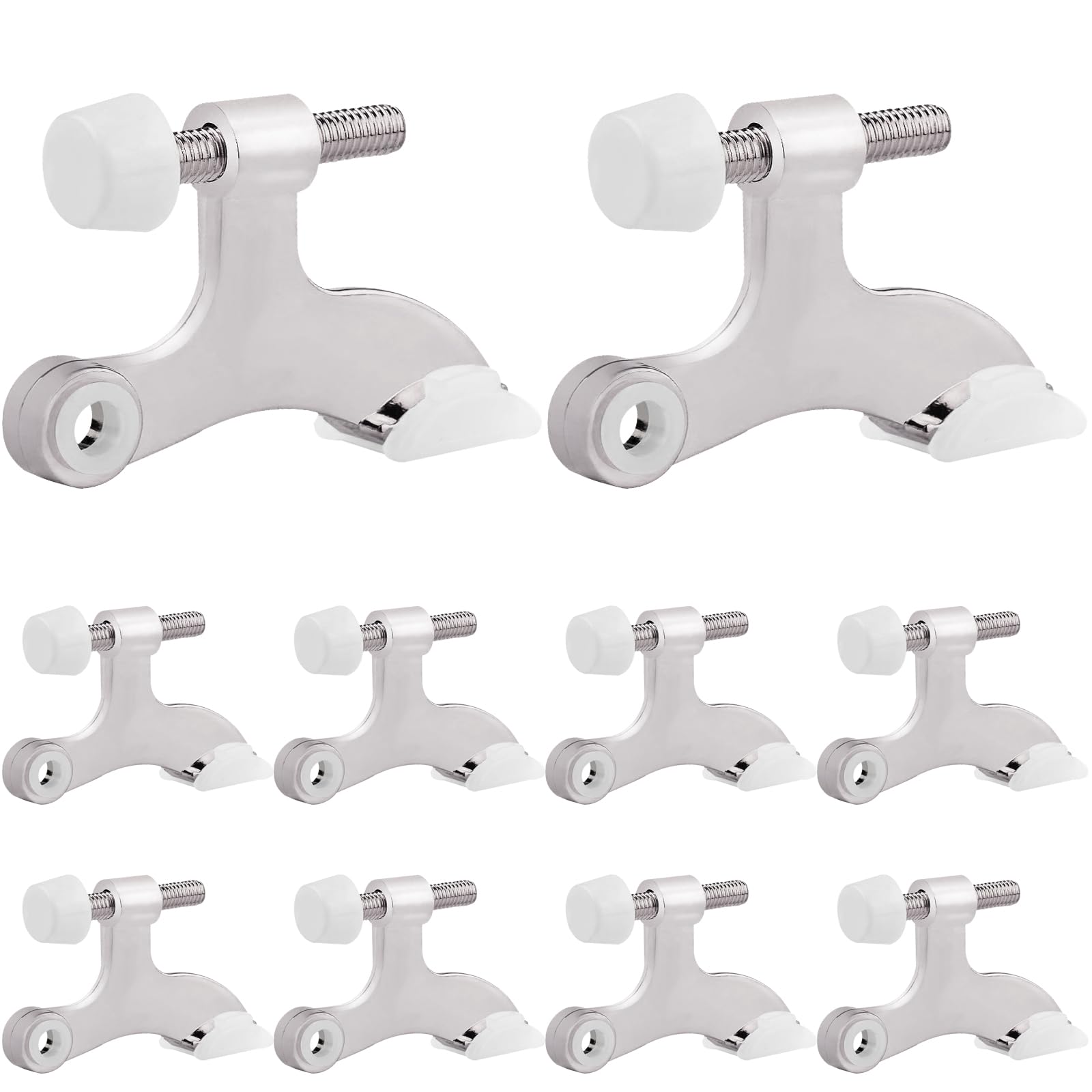Obtanim 8 Pack Hinge Pin Door Stopper Heavy Duty Metal Adjustable Door Stops With Rubber Bumper Tips (Silver)