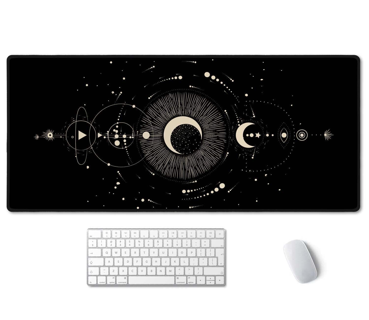 Ssoiu Moon Phases Large Mouse Pad, Full Desk Xxl Extended Gaming Mouse Pad 35.5' X 15.7', Waterproof Desk Mat Stitched Edges,