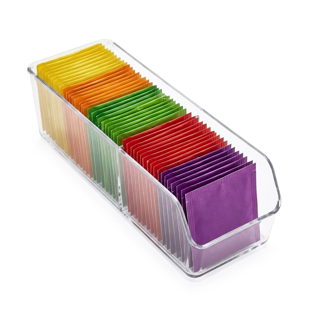 Supvox Tea Bag Organizer, Clear Tea Packet Plastic Drawer, Large Capacity