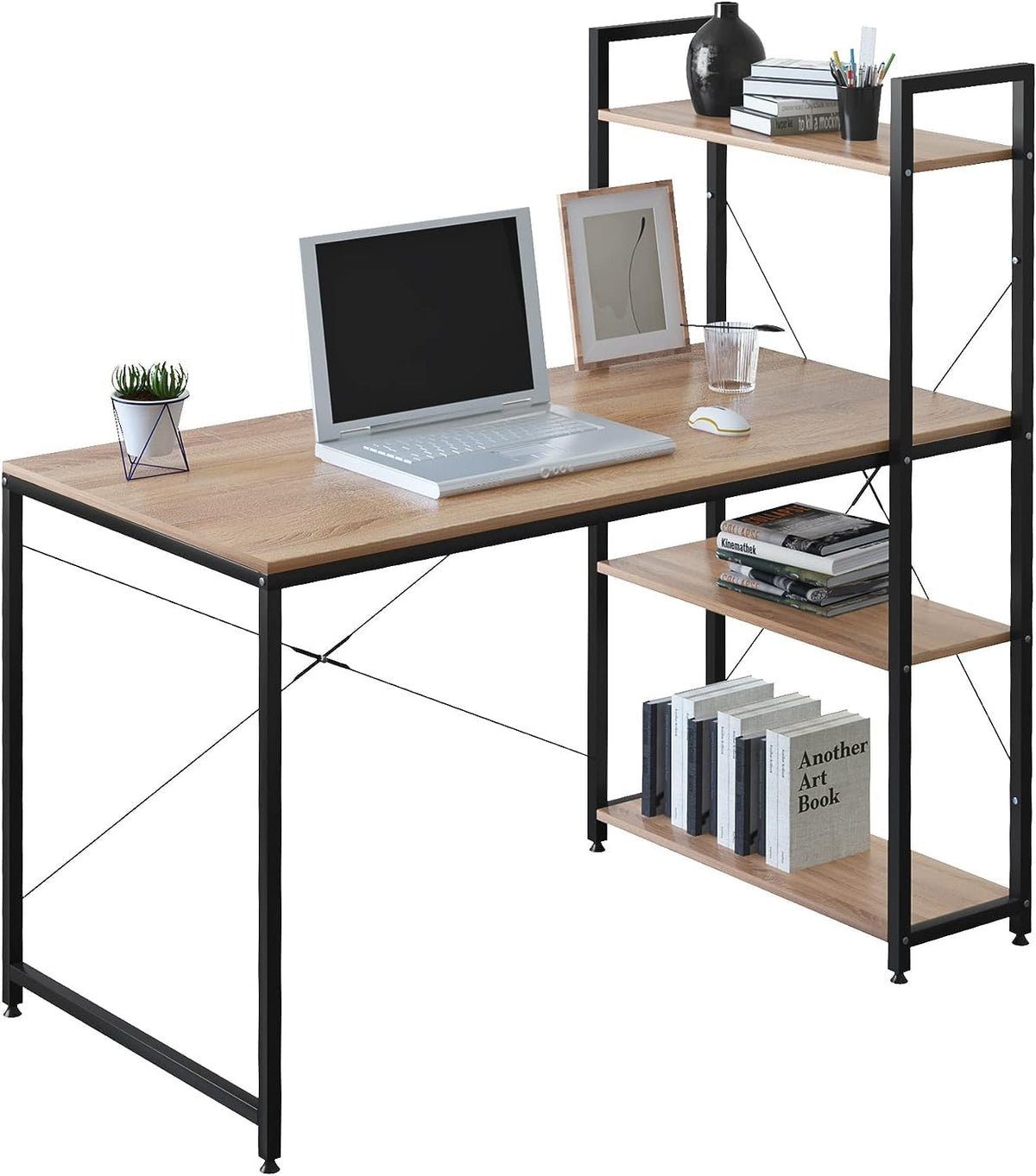 Priti Computer Desk With Shelves Home Office Desk With Storage Rack Writing Table With Bookshelf For Study Bedroom