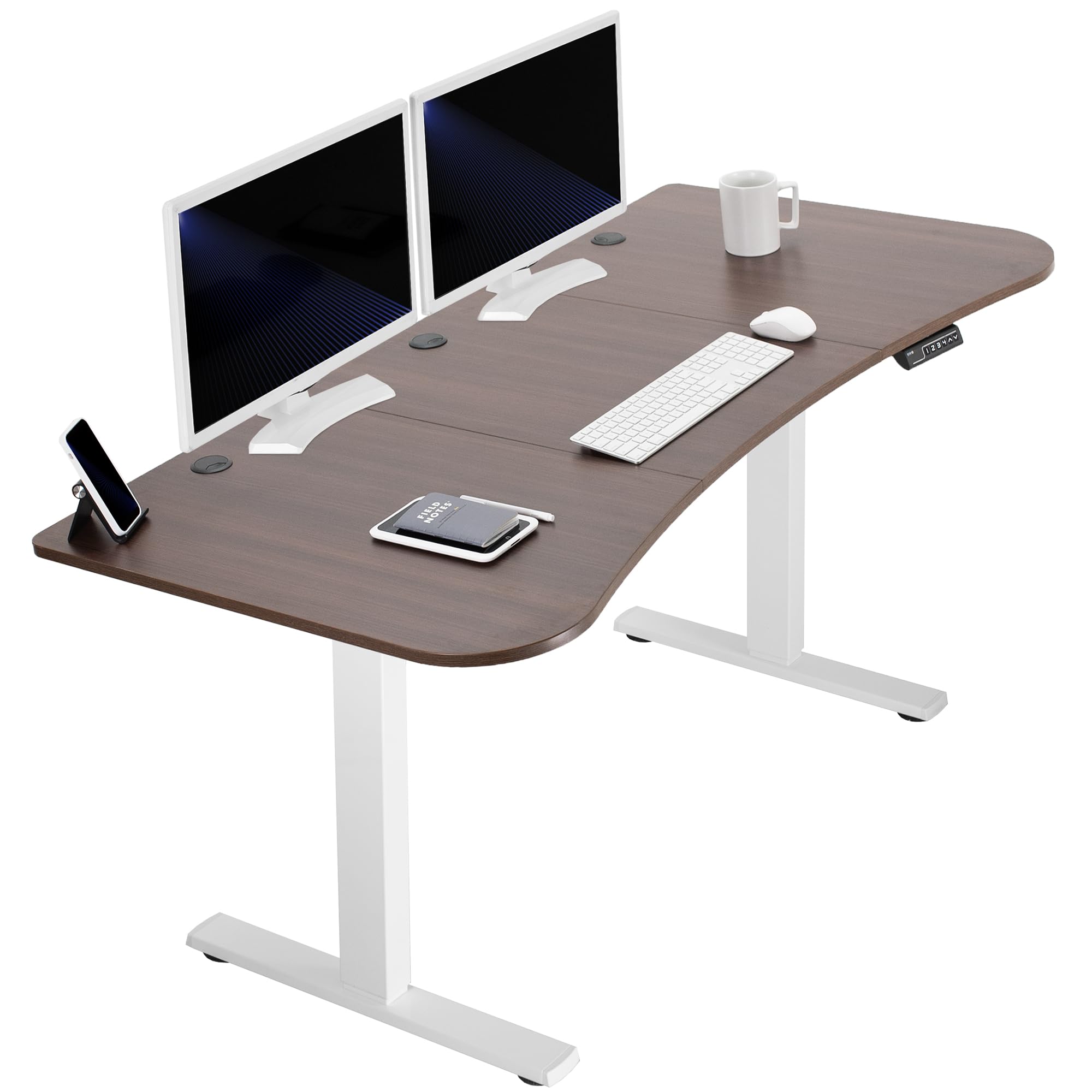 VIVO Electric 63 x 32 in Standing Desk, Memory Height Adjustment, 1B Series, Holds 220 lbs, Dark Walnut Top White Frame, DESK-KI