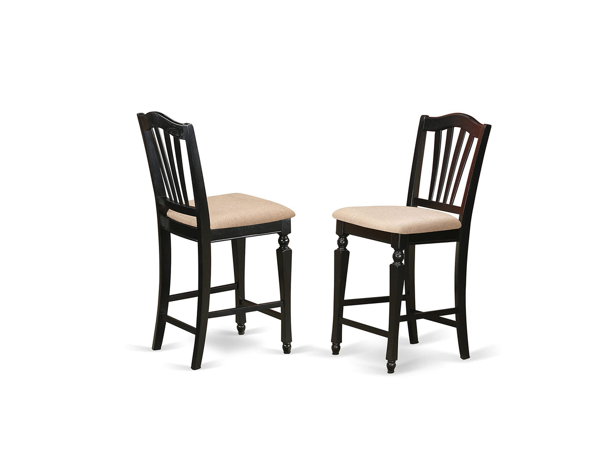 East West Furniture PBCH3-BLK-C 3 Piece Kitchen Counter Height Dining Table Set Contains a Square Dining Room Table and 2 Linen Fabric Upholstered Chairs, 36x36 Inch, Black & Cherry