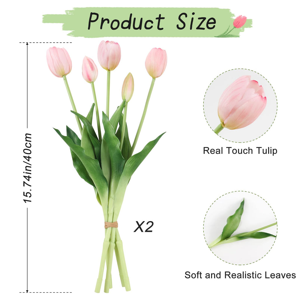 Beferr 10Pcs Tulips Artificial Flowers Faux Tulip Real Touch Tulip Fake Flowers Bouquets Arrangements For Easter Spring Flowers