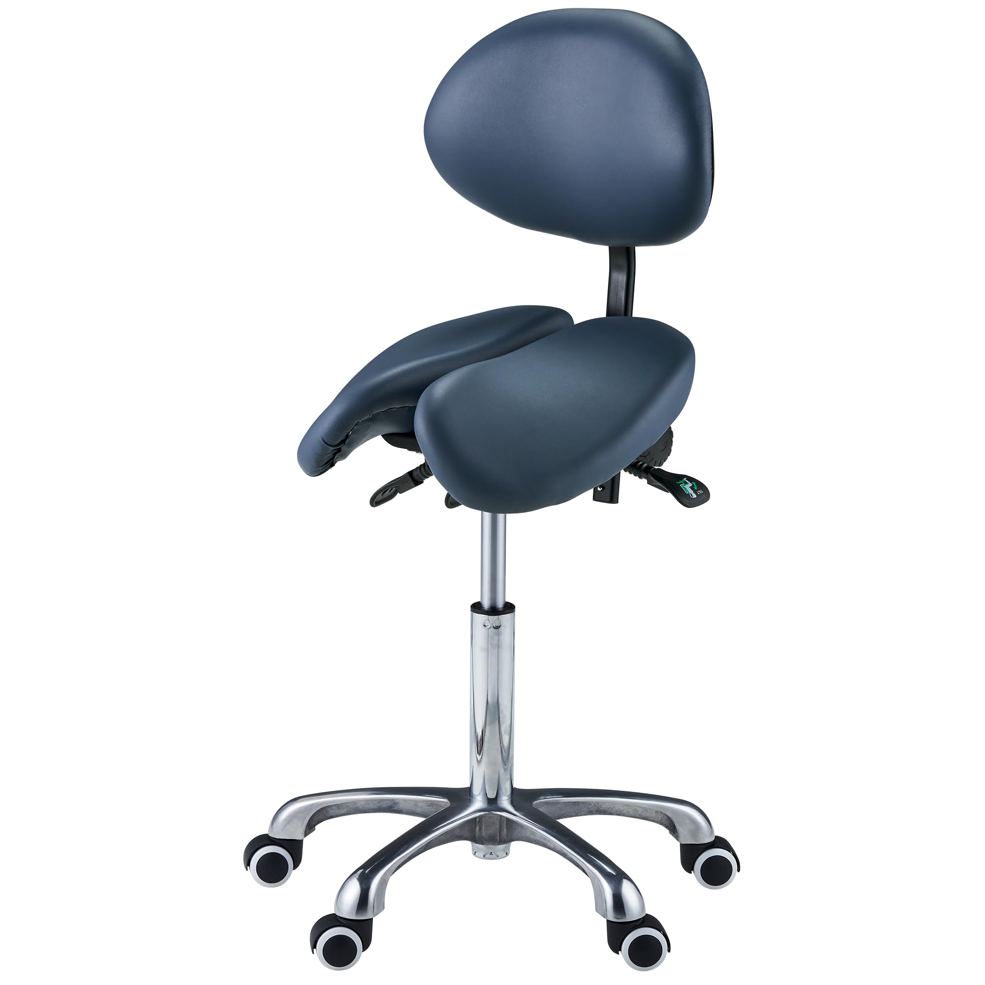 Master Massage Berkeley Ergonomic Saddle Stool with Backrest, Adjustable Split-Seat Design, Hydraulic Swivel Rolling Chair for P