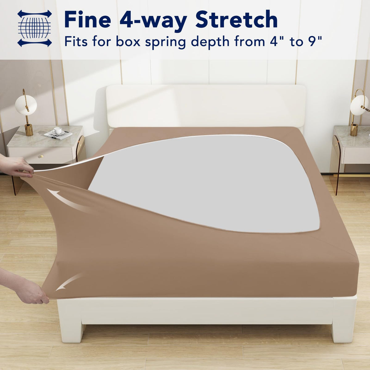 Purefit Stretchy Box Spring Cover Twin - Elastic Fitted Box Spring Wrap Around 4 Sides, Wrinkle & Fading Resistant Fits Twin Size Beds, Camel