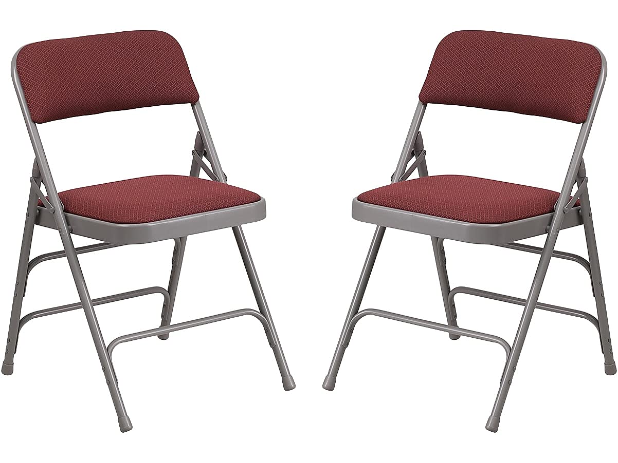 2 Pack Triple Braced & Double Hinged Burgundy Fabric Metal Folding Chair