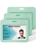 Uniclife 3 Pack Sliding Id Badge Holder Light Green Horizontal Hard Plastic Case With Clear Window Card Protector Pouch For Offi