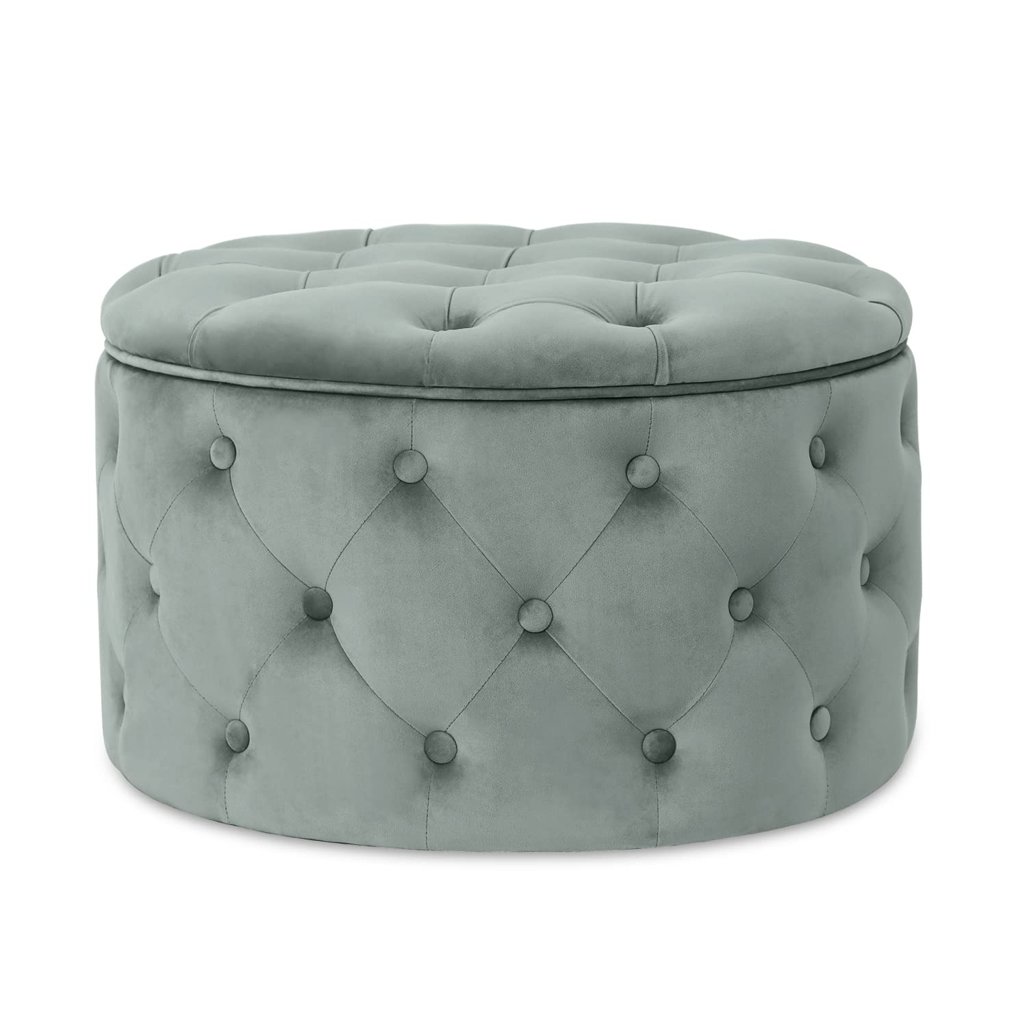 Adeco Modern 24.8 Inch Round Storage Ottoman, Button Tufted Upholstered Ottoman with Removable Top, Storage Bench Footrest Stool