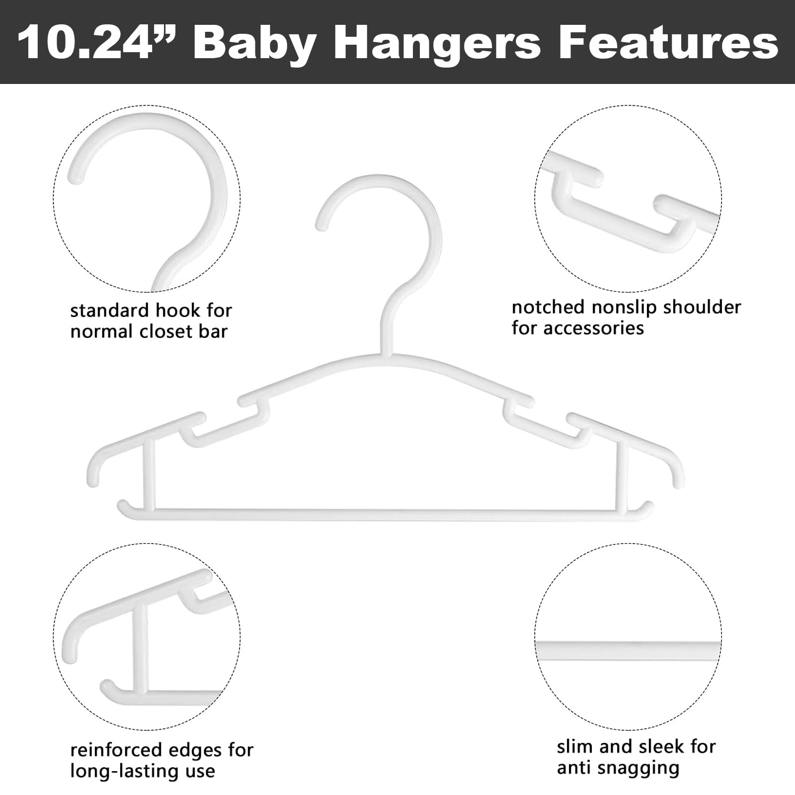 Goodtou Kids Hangers 100 Pack Baby Hangers For Closet Toddler Hangers Plastic White Childrens Hangers Small Hangers 10.24Inch