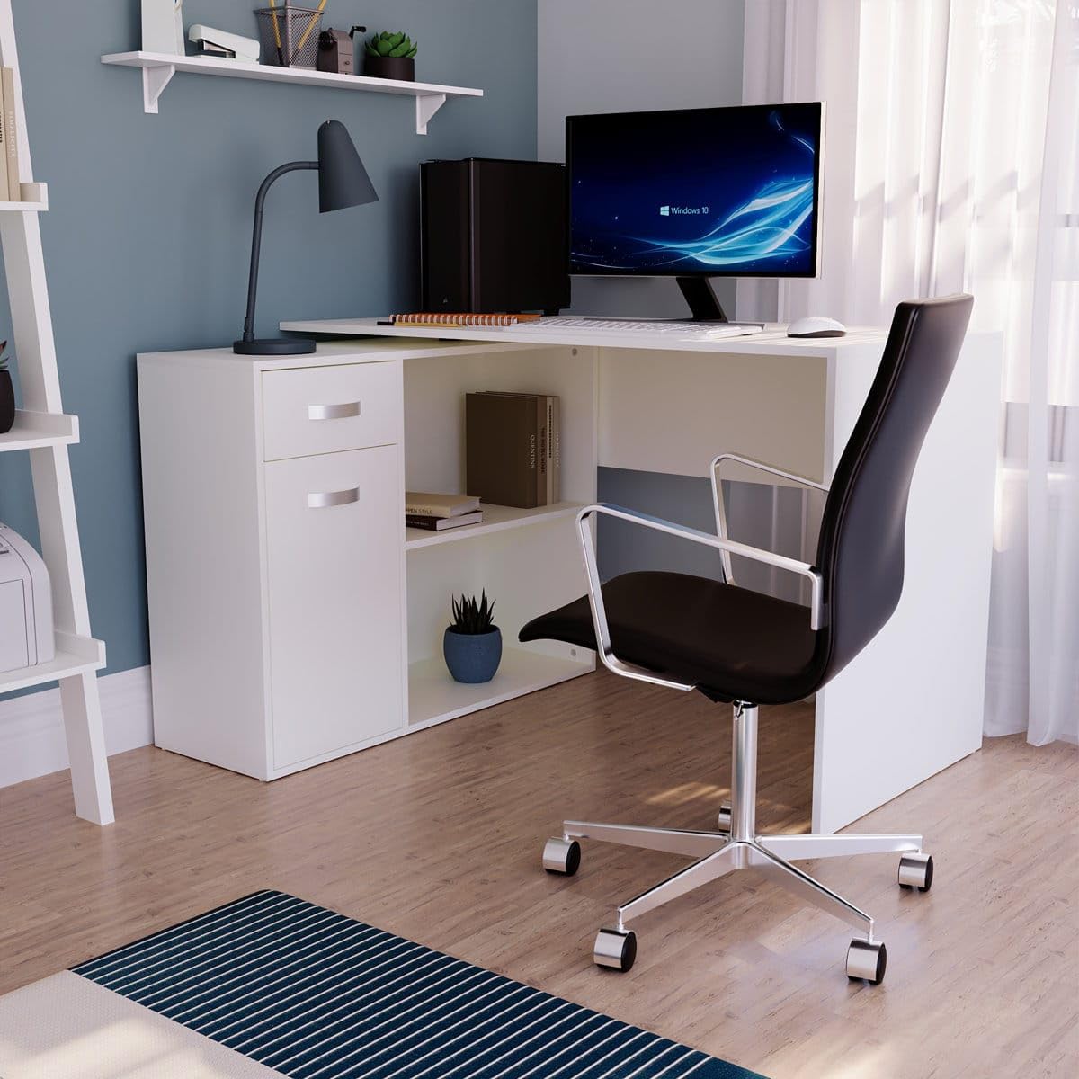Grand Furnish Engineering Modern L Shaped White Computer Desk