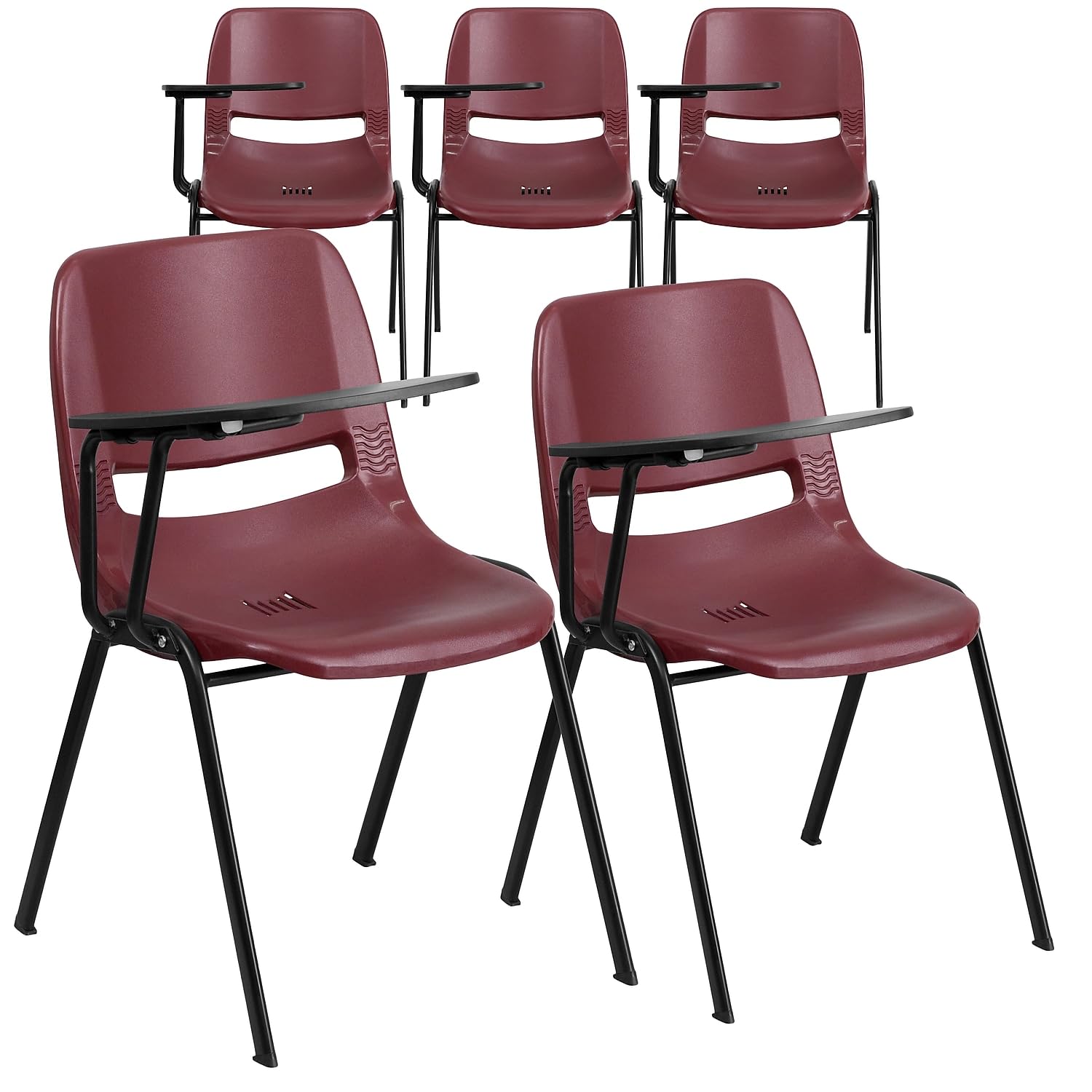 5 Pk. HERCULES Series 880 lb. Capacity Burgundy Ergonomic Shell Stack Chair