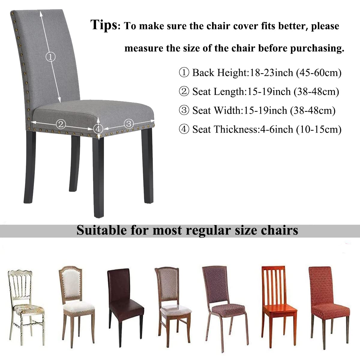 Hzdhclh Grey Chair Covers For Dining Room 4 Pack,Stretch Spandex Chair Slipcovesr Set Of 4,Washable Anti-Dust Chair Seat Cover F
