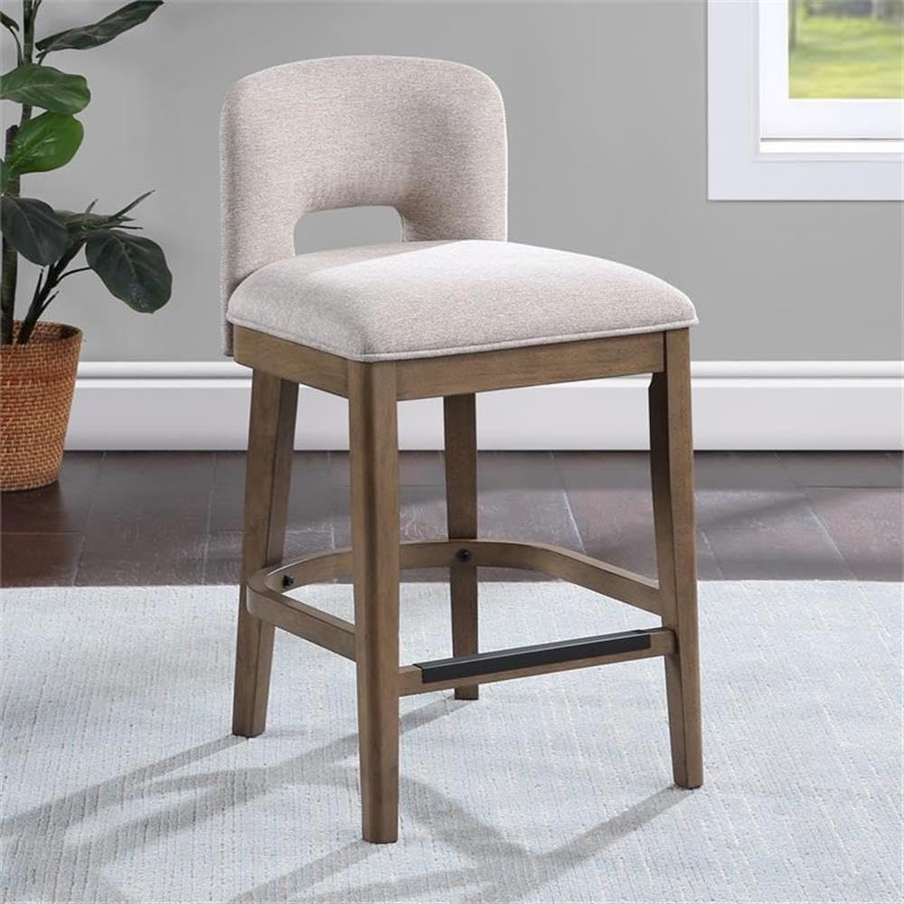 American Woodcrafters Bistro Brown Solid Wood And White Fabric 24-Inch Bar Stool