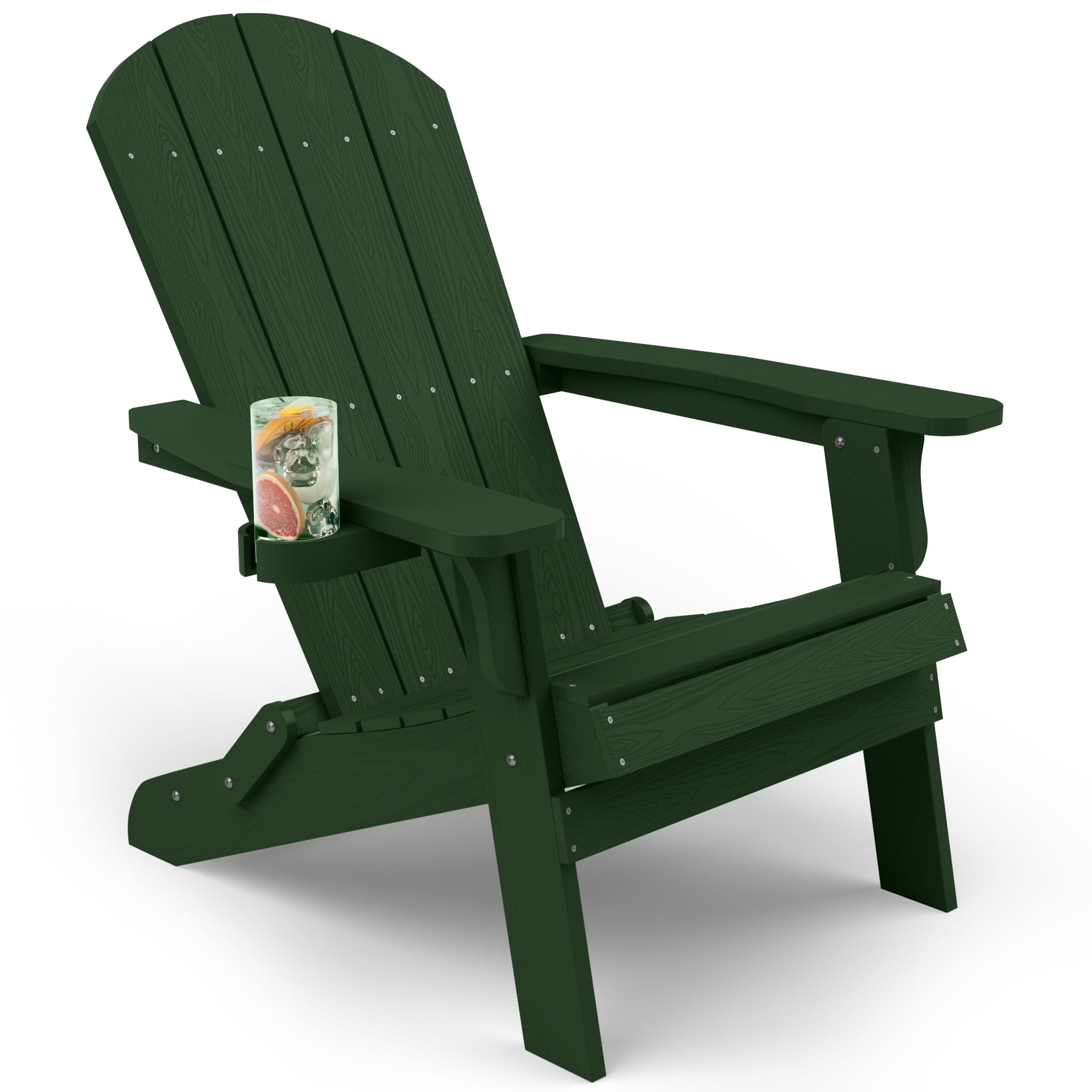 YEFU Adirondack Chair, Oversized Plastic Adirondack Chair Folding Outdoor Chairs with Cup Holder, Lawn Chair with Weather Resist