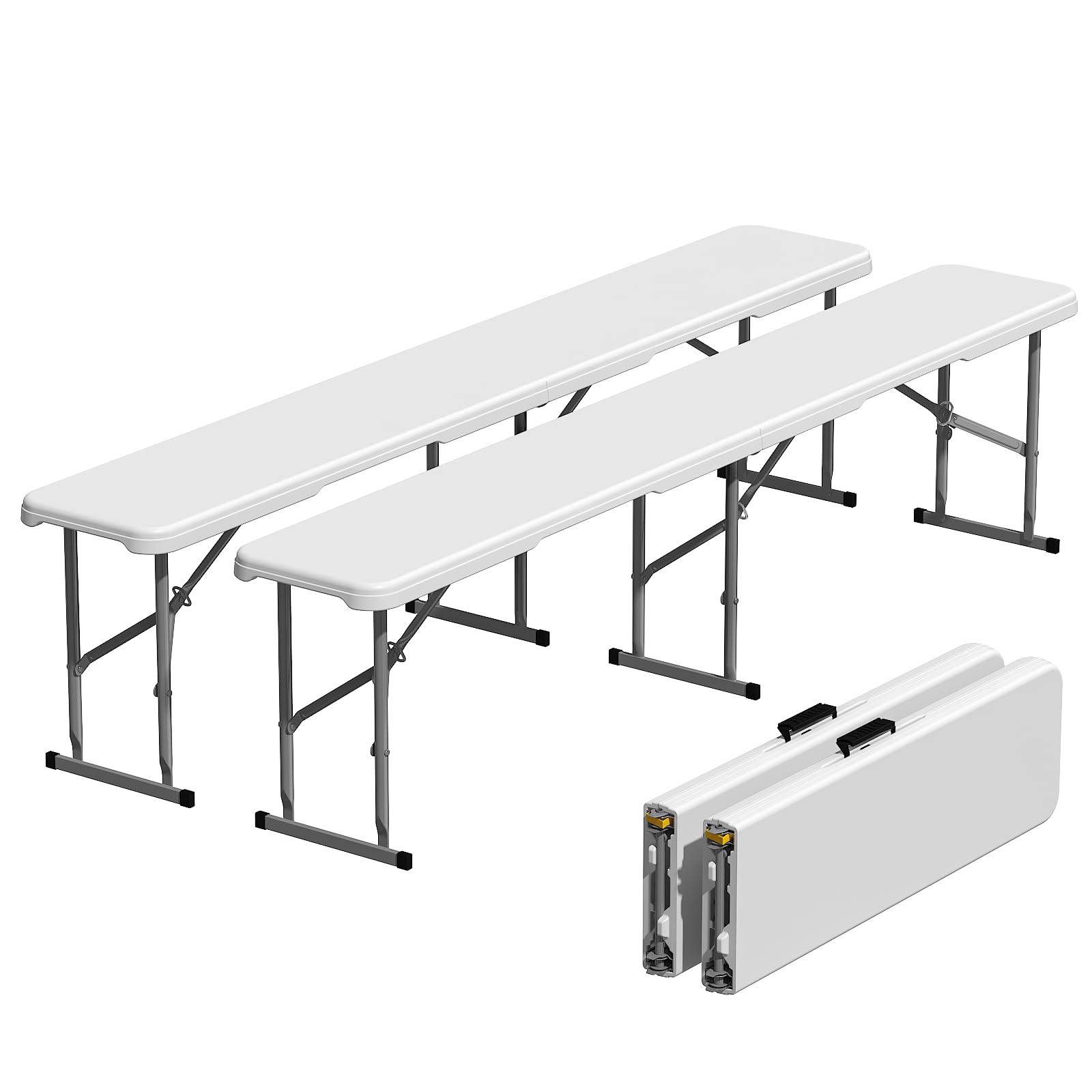 IWDOO 6ft Folding Bench 2 Pack, Plastic Folding Bench for Picnic Camping Dining Party Garden, 6 feet Foldable Benches for Soccer
