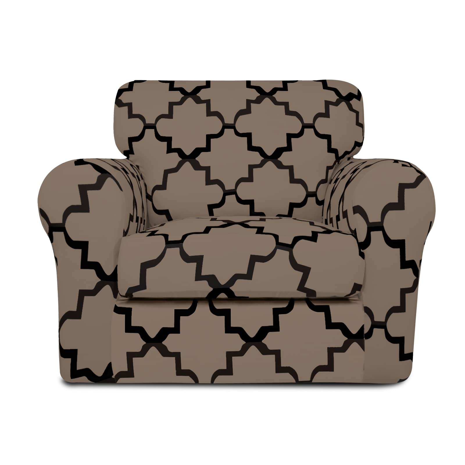 Easy-Going 2-Piece Stretch Couch Cover Print Fleece Sofa Slipcover, Micro Fiber Stylish Furniture Protector For 1 Cushion Sofa, Pets, Kids, Children, Dog (Chair, Quatrefoil/Camel)