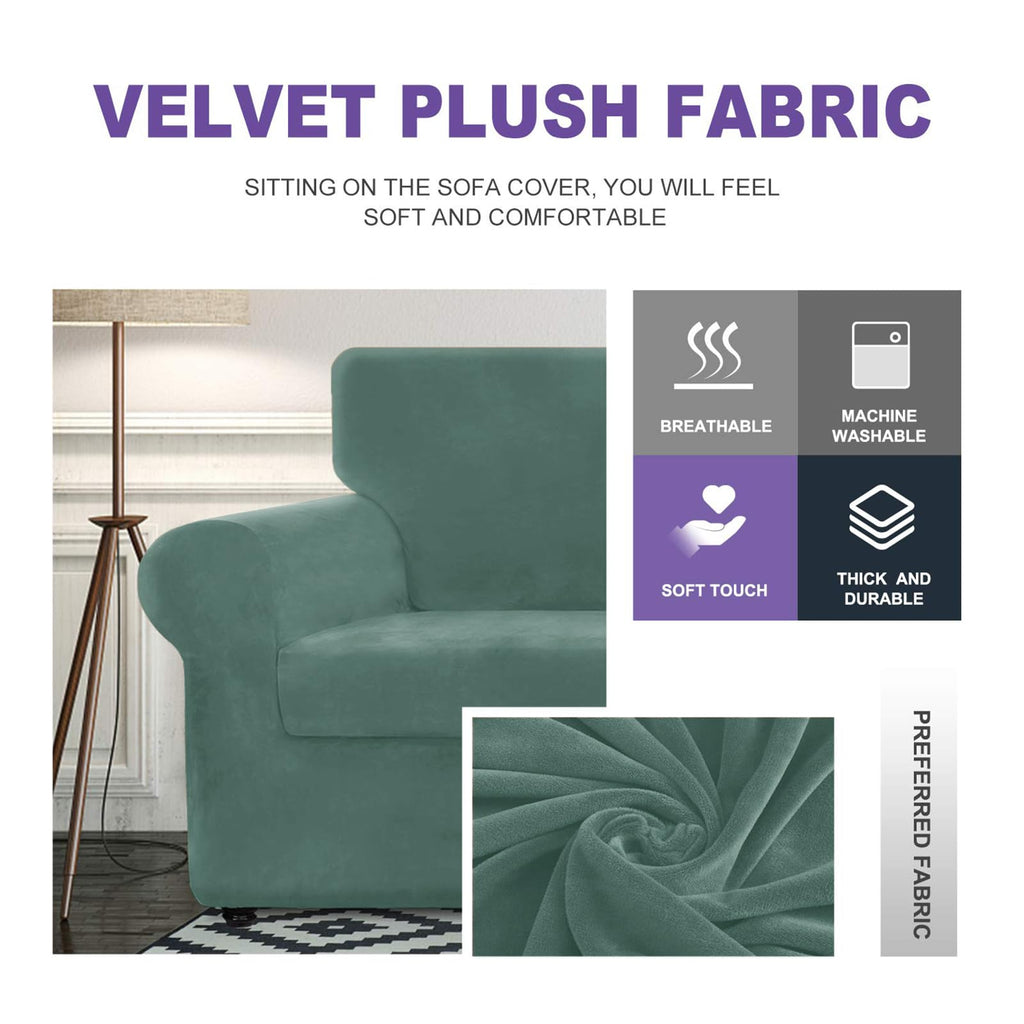 Znsayotx Luxury Velvet Chair Slipcovers With Arm 2 Piece Stretch Chair Covers For Living Room Thick Soft Armchair Slipcover Anti Slip Pet Friendly Furniture Protector (Pea Green),30'-47'(1 Cushion)