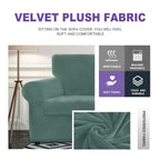 Znsayotx Luxury Velvet Chair Slipcovers With Arm 2 Piece Stretch Chair Covers For Living Room Thick Soft Armchair Slipcover Anti Slip Pet Friendly Furniture Protector (Pea Green),30'-47'(1 Cushion)