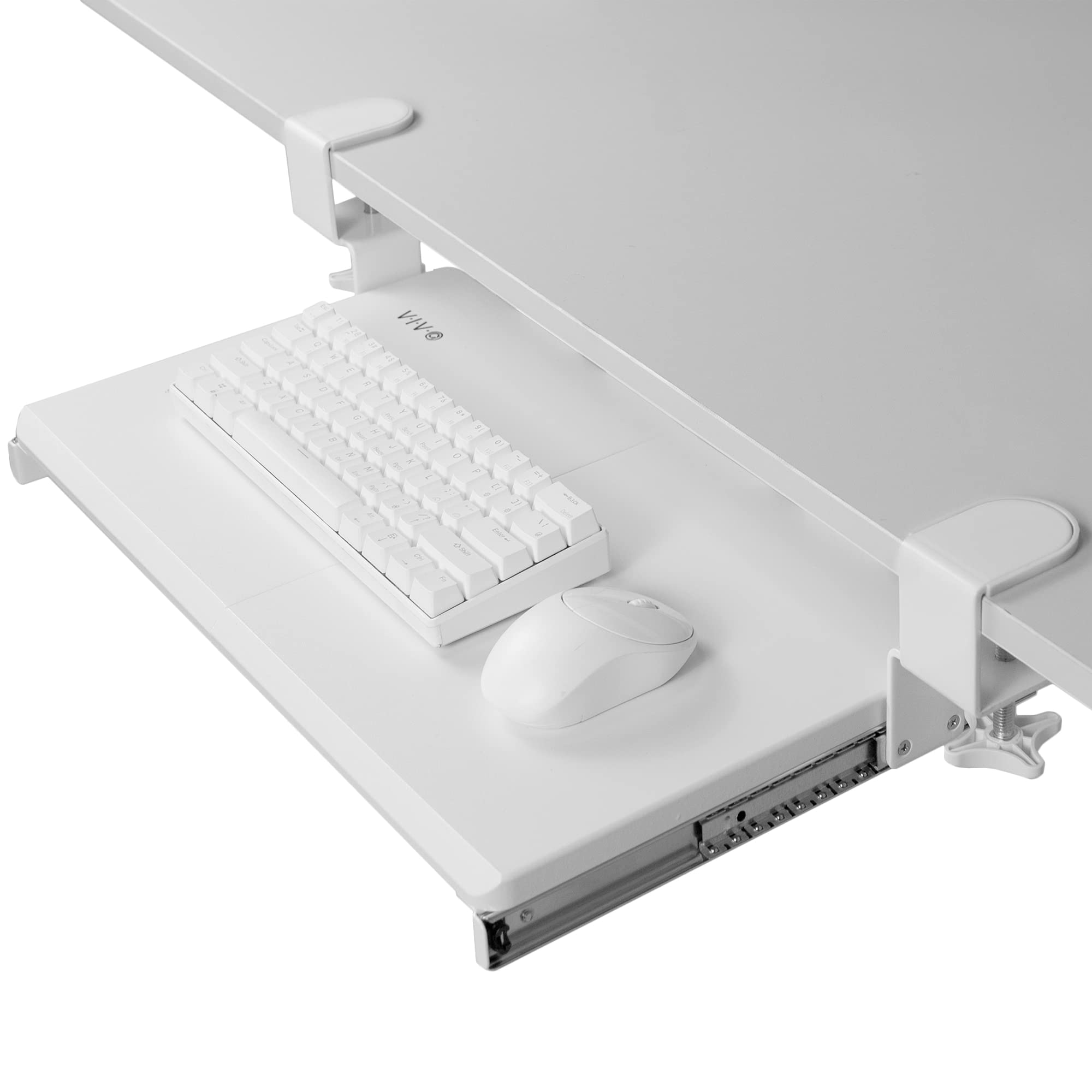 Vivo Small Clamp-On Computer Keyboard And Mouse Under Desk Slider Tray, 20 X 11 Inch Pull Out Platform Drawer, White, Mount-Kb05