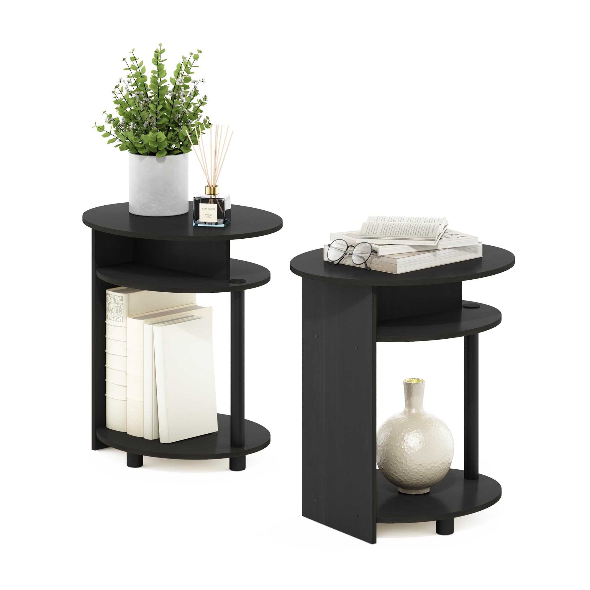Furinno JAYA Simple Design Oval End Table Set of 2, Walnut,