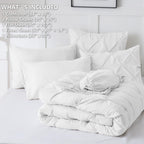 Himeet White Queen Comforter Set 7 Pieces White Queen Comforter(88''X88'') Pintuck White Comforter Set Pinch Pleat White Comfort