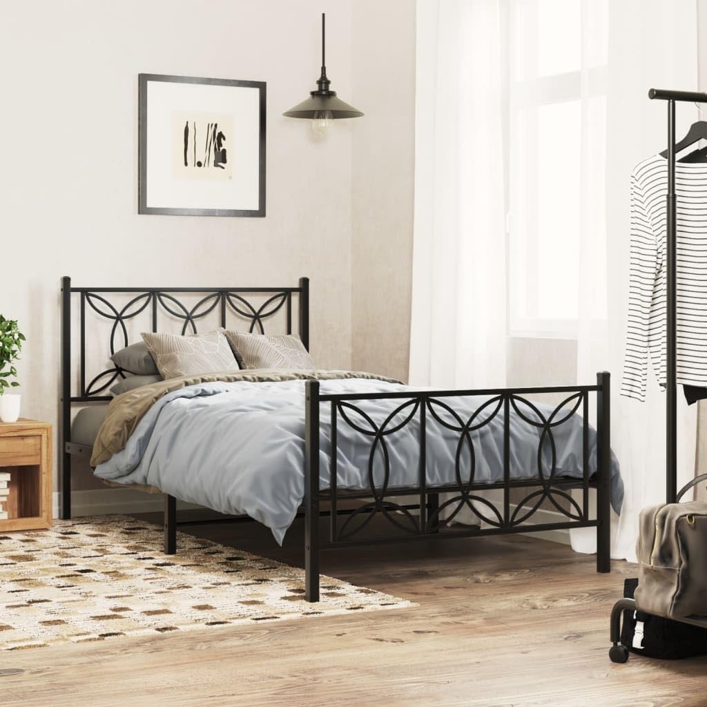 vidaXL Metal Bed Frame with Headboard/Footboard - Black, Single Bed, 81.5"x41.3"x35.4", Steel Slats & Legs, Under-Bed Storage