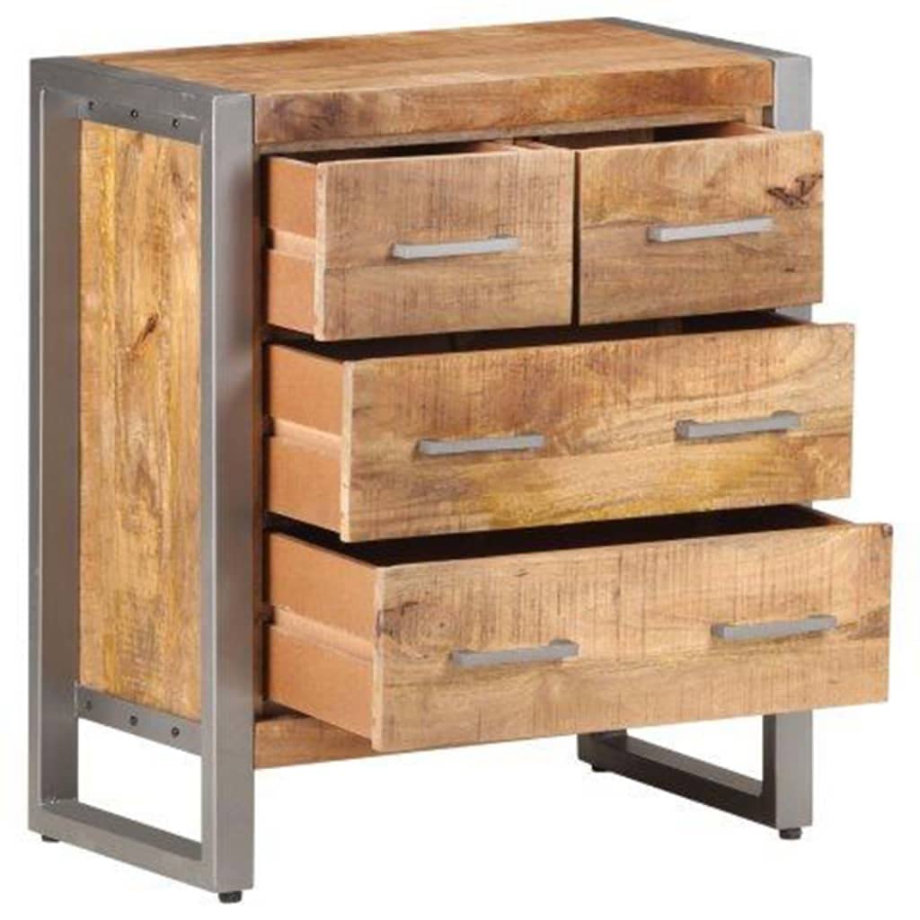 vidaXL Industrial Wood Sideboard, Rough Mango Wood with Iron Frame, Spacious Four-Drawer Storage, Stable & Unique Living Room Furniture
