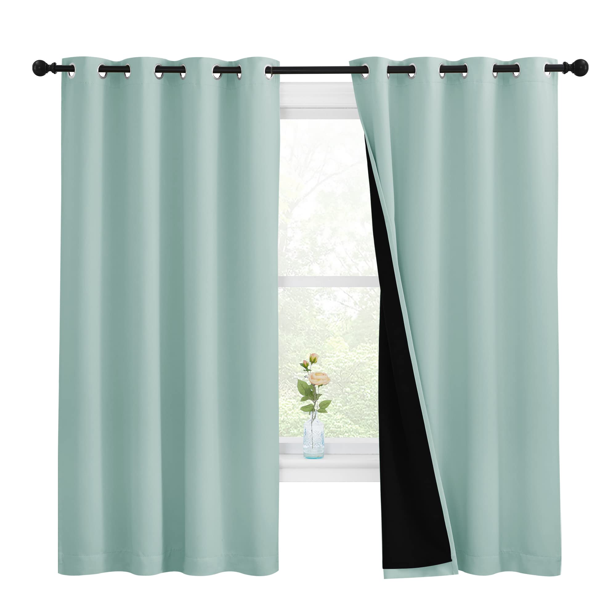 Nicetown Aqua Blue 100% Blackout Lined Curtains, 2 Thick Layers Completely Blackout Window Treatment Thermal Insulated Drapes Fo