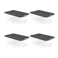 HOMZ 4-Pack Plastic Storage Bins w/Lids, Stackable Totes, 15 Quart, Clear/Gray