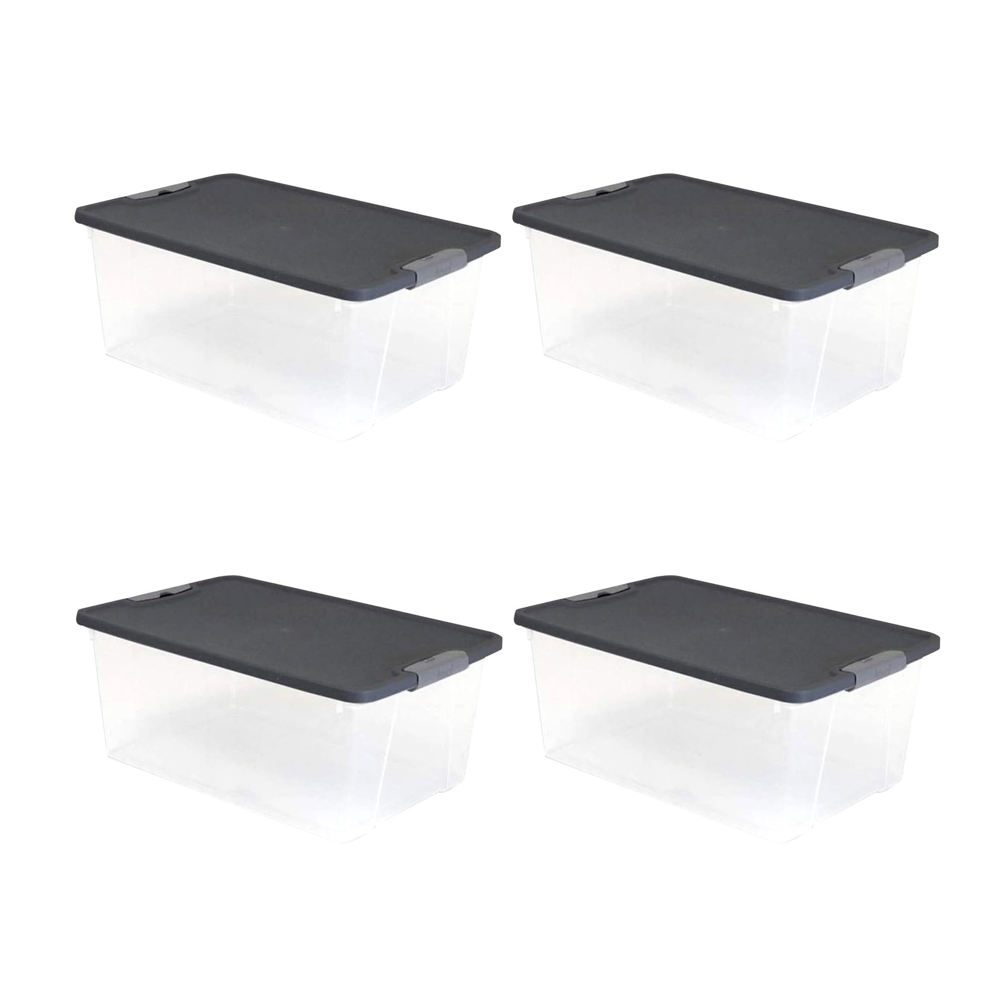 HOMZ 4-Pack Plastic Storage Bins w/Lids, Stackable Totes, 15 Quart, Clear/Gray