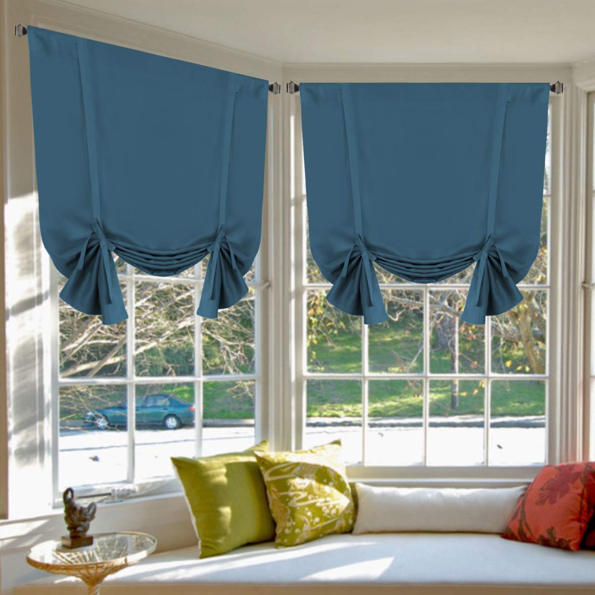 H.VERSAILTEX Balloon Shade Blackout Curtain Adjustable Thermal Insulated Tie Up Curtain Panel for Bathroom (2 Panels, 42 inches 
