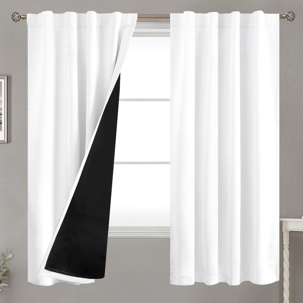 Bgment Pure White 100% Blackout Curtains 63 Inches Long With Thermal Insulated Liner, Rod Pocket And Back Tab Double Layer Full Room Darkening Window Curtain For Bedroom, 2 Panels, Each 38 X 63 Inch