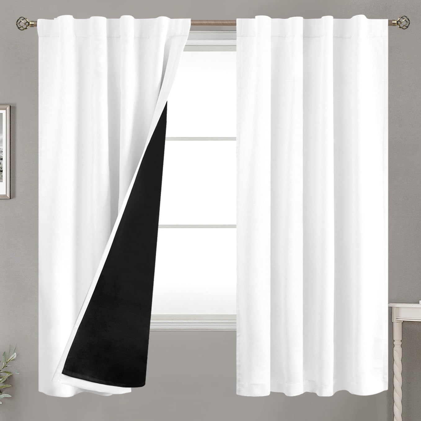 Bgment Pure White 100% Blackout Curtains 63 Inches Long With Thermal Insulated Liner, Rod Pocket And Back Tab Double Layer Full Room Darkening Window Curtain For Bedroom, 2 Panels, Each 38 X 63 Inch