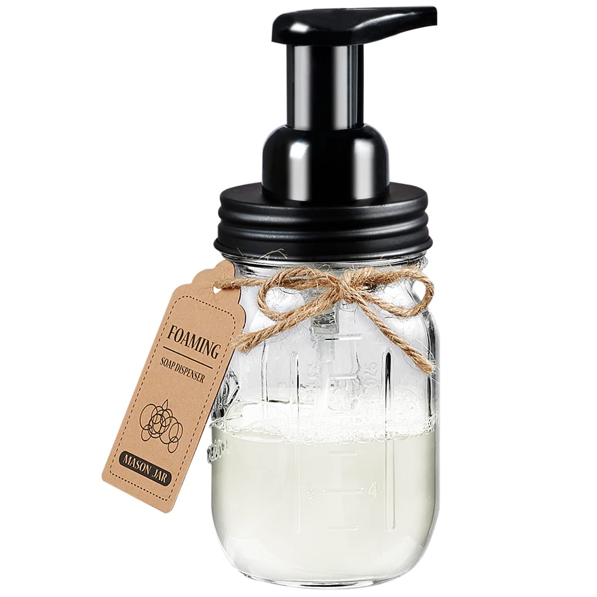 Mason Jar Foaming Soap Dispenser - Rustproof Stainless Steel LidBPA Free Pump,with chalkboard Labels - Rustic Farmhouse Decor Ha