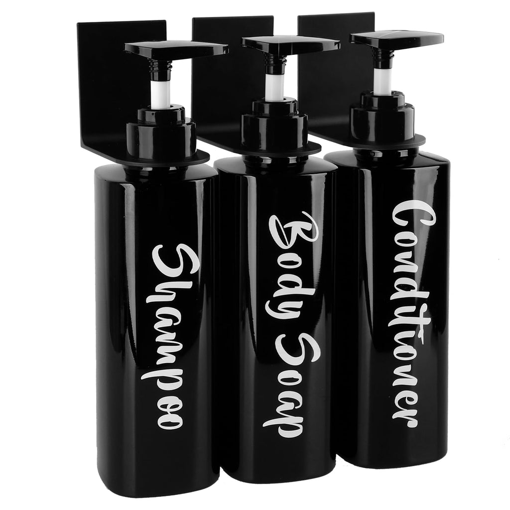 AUMIO 16.9oz Shampoo Dispenser for Shower Wall 3 Chamber, Drill Free Shampoo and Conditioner Dispenser Wall Mounted Shower Soap 