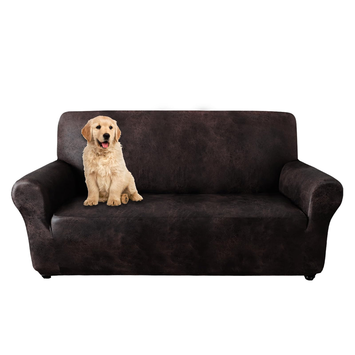 molasofa Oversized Loveseat Cover for Home Décor, Soft Leather-Like Spandex Love seat Cover, Non-Slip 1-Piece Couch Cover for Dogs, Cats, and Kids (Oversized Loveseat,02 Black)