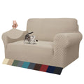Znsayotx 1 Piece Jacquard Couch Covers For 2 Cushion Couch High Stretch Loveseat Slipcover For Pets Dogs Anti Slip Love Seat Sofa Slipcover Furniture Protector (Loveseat, Khaki)