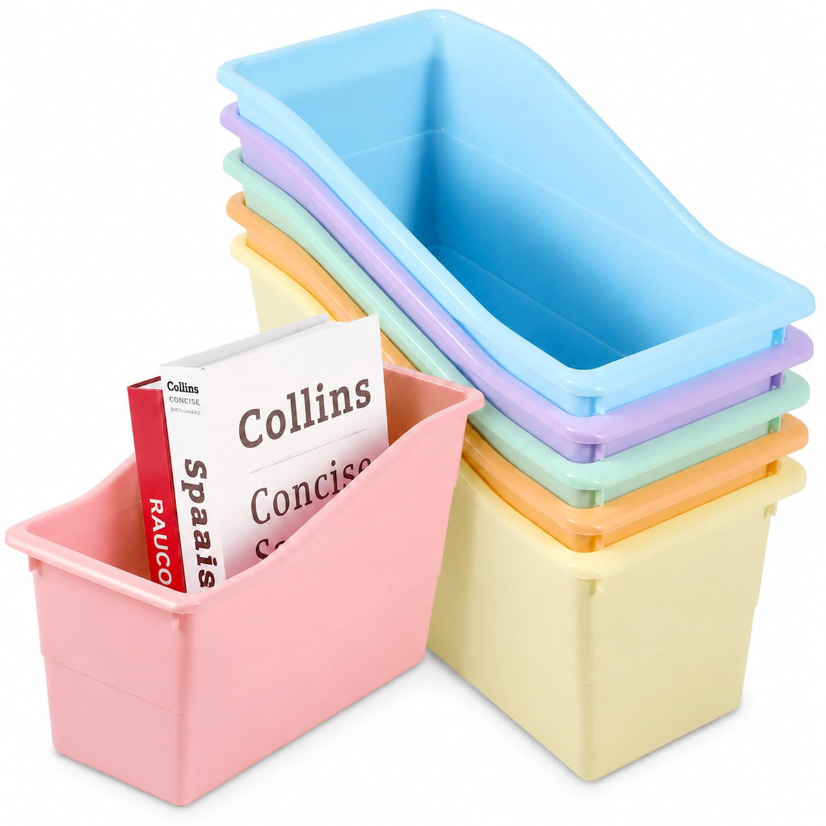 CHUNNIN 6 Pack Pastel Magazine Holder Book Bins for Classroom Durable Book Binder Organizer Stackable Plastic Magazine File Hold