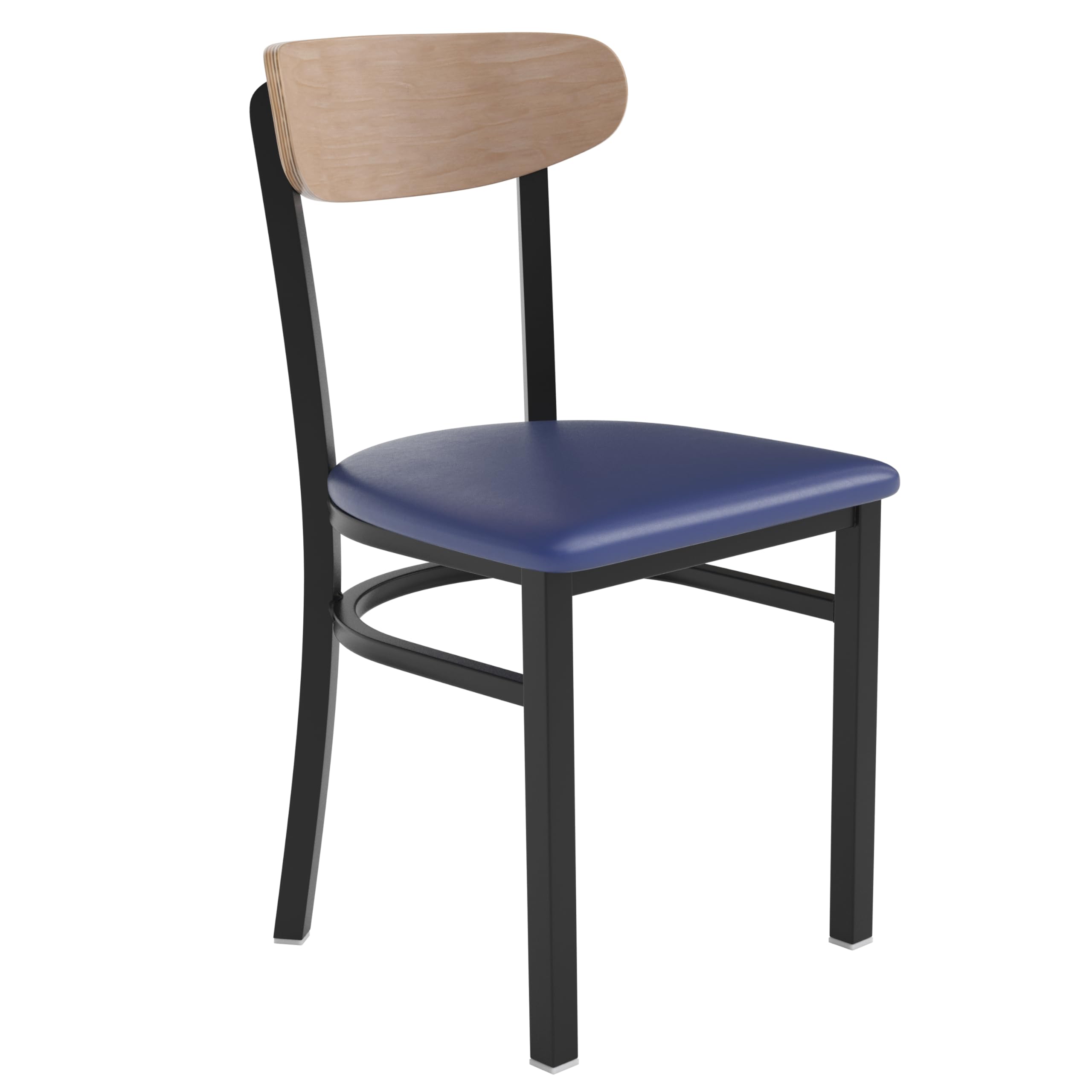 Flash Furniture Wright Commercial Dining Chair - 500 Lb. Capacity Black Steel Frame-Integrated Footrest 1 Pack Natural Birch Wood Back/Blue Vinyl Seat