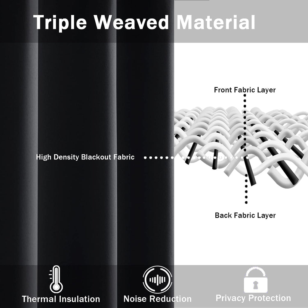 Jiuzhen Black Blackout Curtains With Tiebacks - Thermal Insulated, Light Blocking And Noise Reducing Grommet Curtains For Bedroom And Living Room, Set Of 2 Window Curtain Panels, 60 X 72 Inch Length