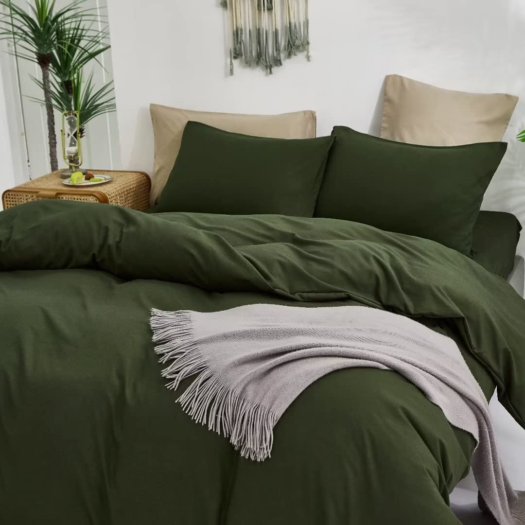 Clothknow Army Green Comforter Set Full Green Bedding Comforter Sets Cotton Dark Green Comforter Full Solid Hunter Green Bedding Sets Olive Green Bedding Soft Bedding Blankets Bed Bedding Comforter