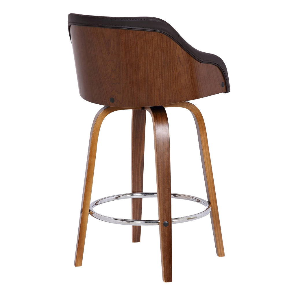 HomeRoots Chrome Steel,Faux Leather,Plywood 26' Brown Swivel Faux Leather Walnut Wooden Bar Stool